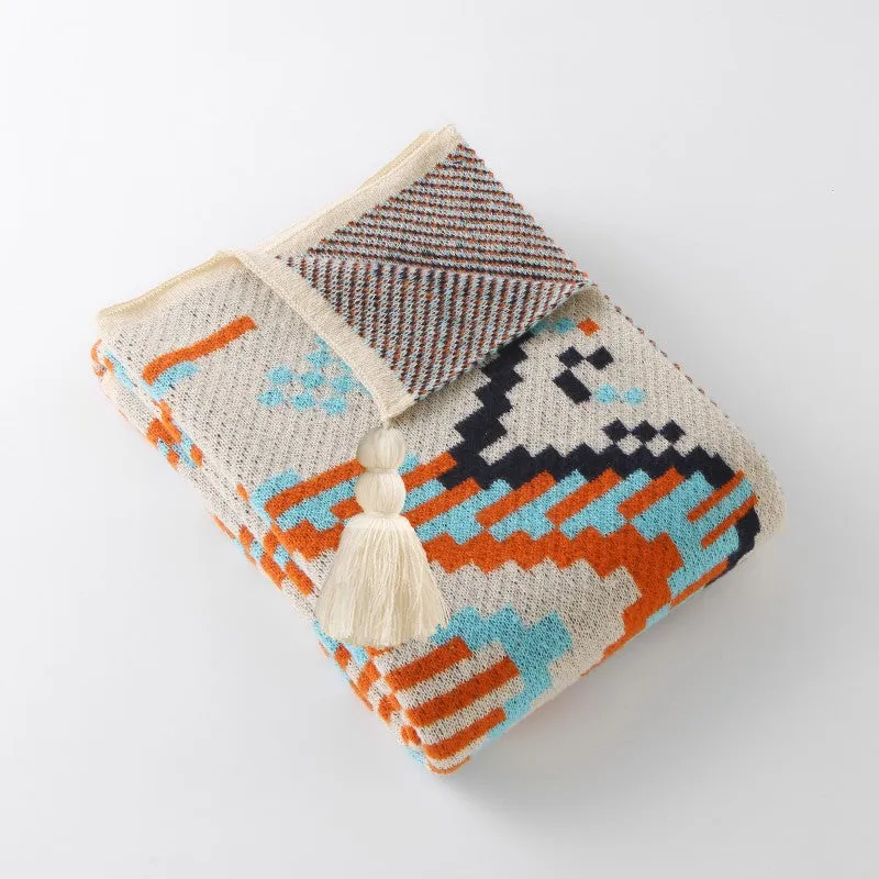 110x130cm Bohemian Woven Throw Blanket | Soft Decorative Sofa Cover with Tassels for Living Room and Bedroom