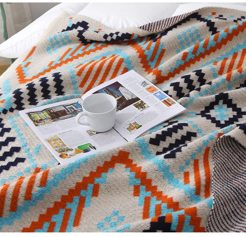 110x130cm Bohemian Woven Throw Blanket | Soft Decorative Sofa Cover with Tassels for Living Room and Bedroom