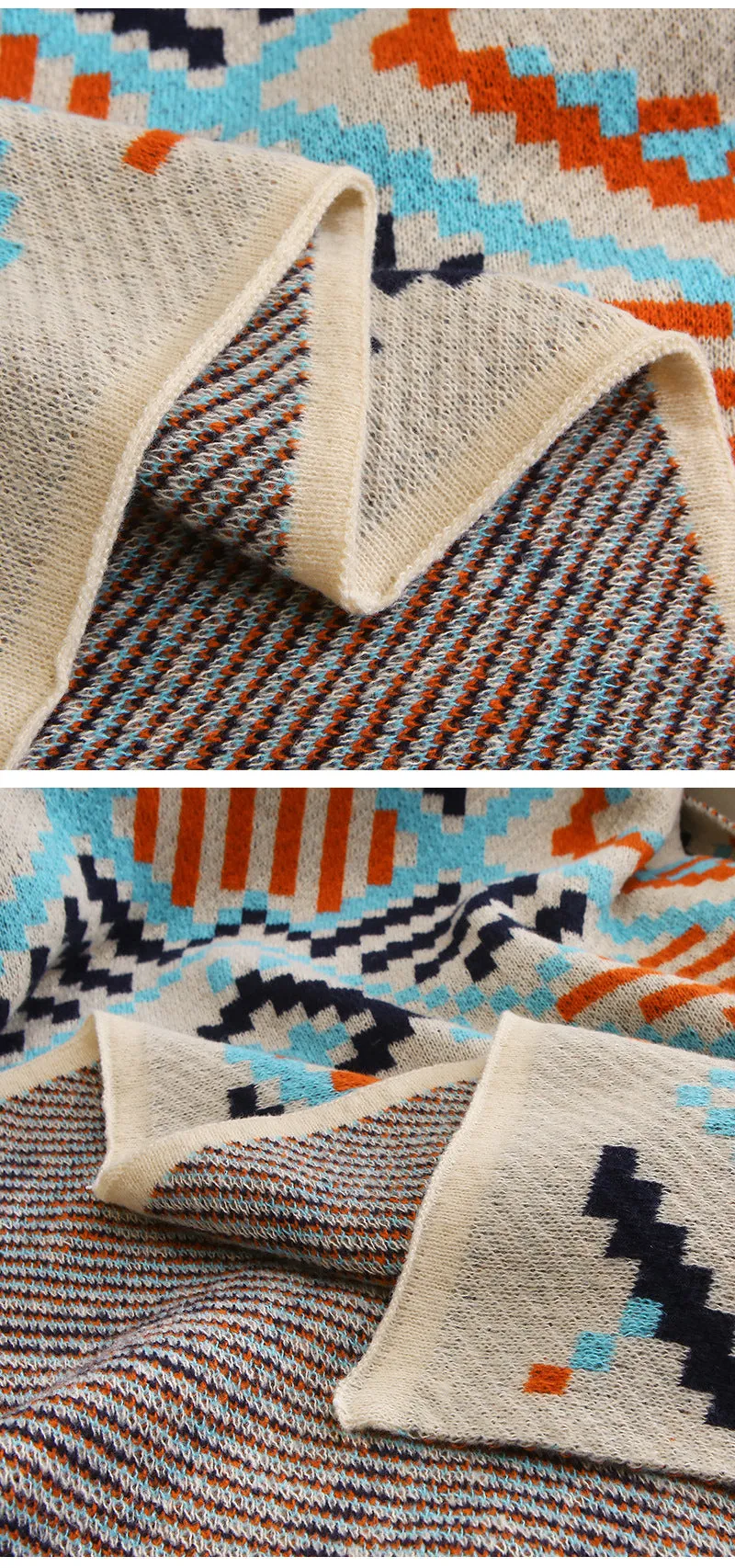 130x170cm Bohemian Woven Throw Blanket | Soft Decorative Sofa Cover with Tassels for Living Room and Bedroom