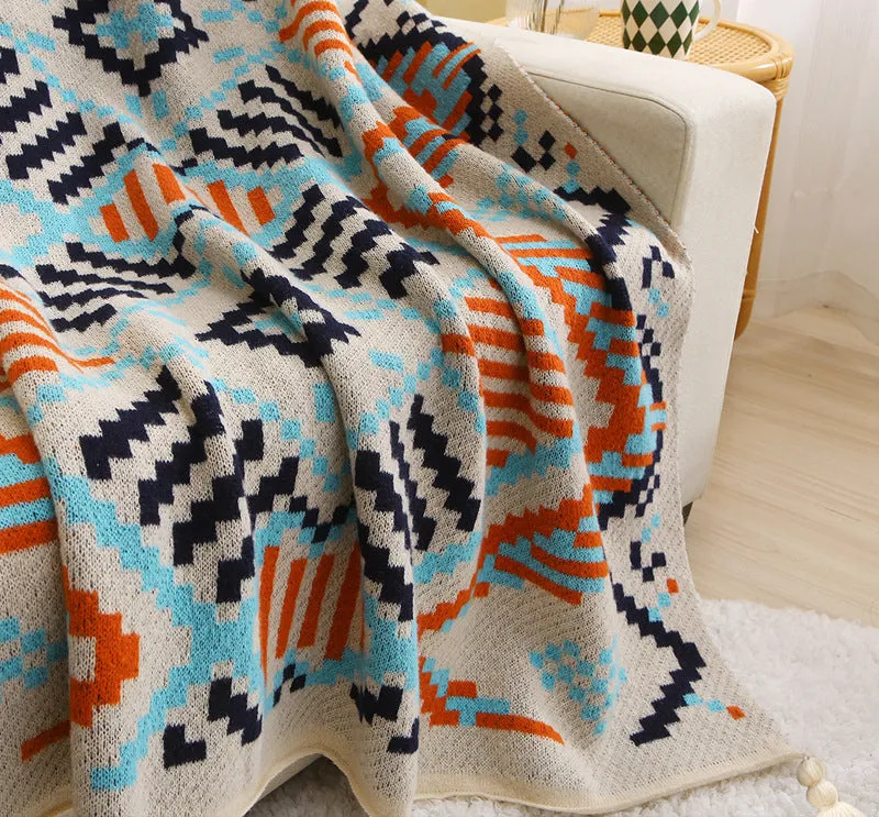 130x170cm Bohemian Woven Throw Blanket | Soft Decorative Sofa Cover with Tassels for Living Room and Bedroom