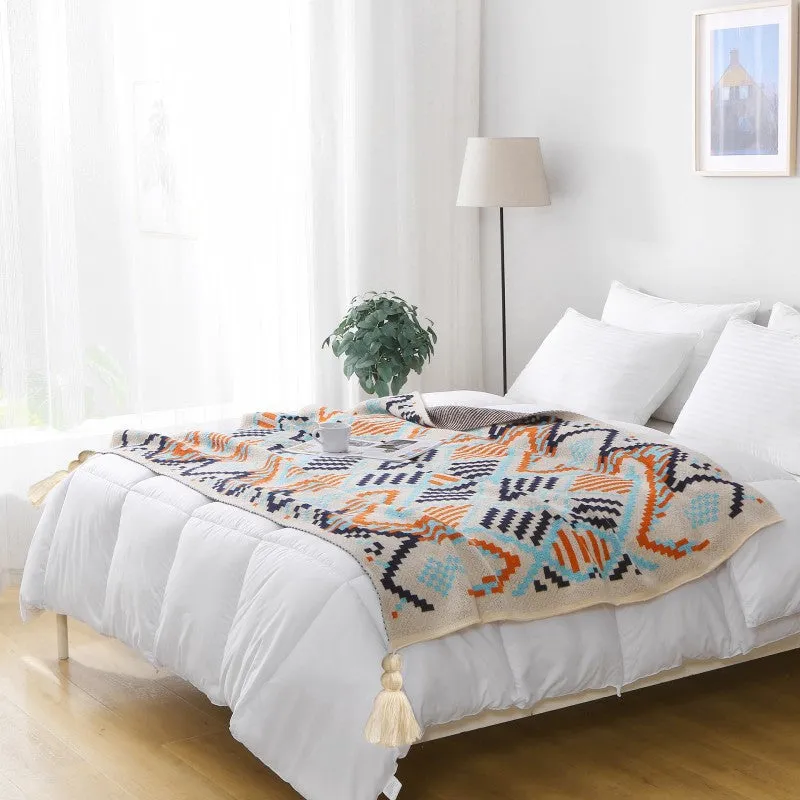 130x200cm Bohemian Woven Throw Blanket | Soft Decorative Sofa Cover with Tassels for Living Room and Bedroom