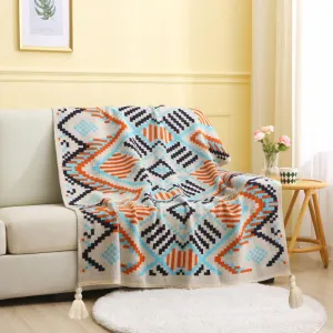 130x200cm Bohemian Woven Throw Blanket | Soft Decorative Sofa Cover with Tassels for Living Room and Bedroom