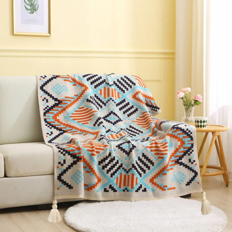 130x200cm Bohemian Woven Throw Blanket | Soft Decorative Sofa Cover with Tassels for Living Room and Bedroom
