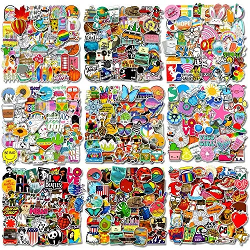 500 PCS Cool Laptop Stickers Vinyl Graffiti Decals, Variety Pack Waterproof Stickers for iPad, Water Bottle, Travel Case, Skateboard, Guitar, Car Bumper, Bike Helmet