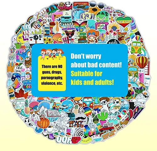 500 PCS Cool Laptop Stickers Vinyl Graffiti Decals, Variety Pack Waterproof Stickers for iPad, Water Bottle, Travel Case, Skateboard, Guitar, Car Bumper, Bike Helmet