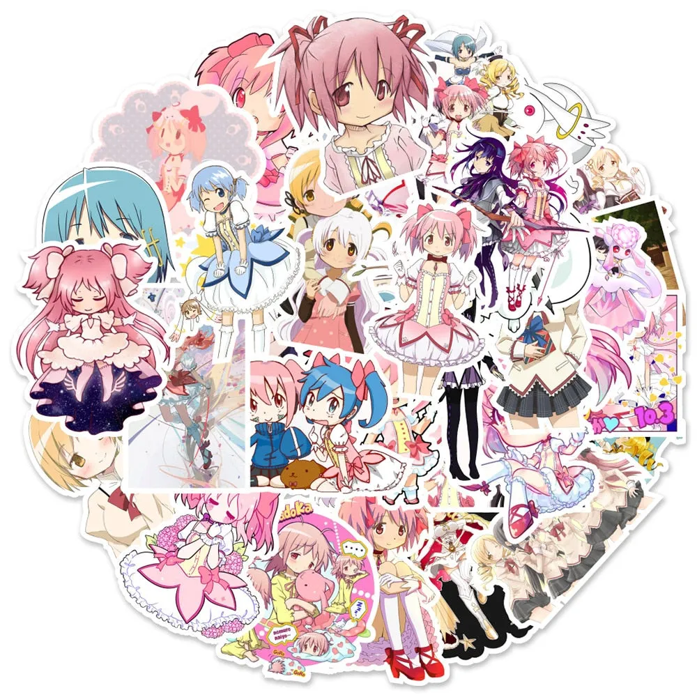 50PCS Anime Madoka Magica Cute Stickers | Anime Character Sticker for Luggage Laptop Ipad Gift Motorcycle Waterproof Sticker