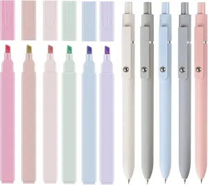 6PCS Highlighter Pastel Set 5Pcs Aesthetic Gel Pens,Mild Assorted Colours Highlighters Pens, Aesthetic Cute Pastel Highlighter with Chisel Tip, No Bleed Dry Fast for Bible, Notes, School