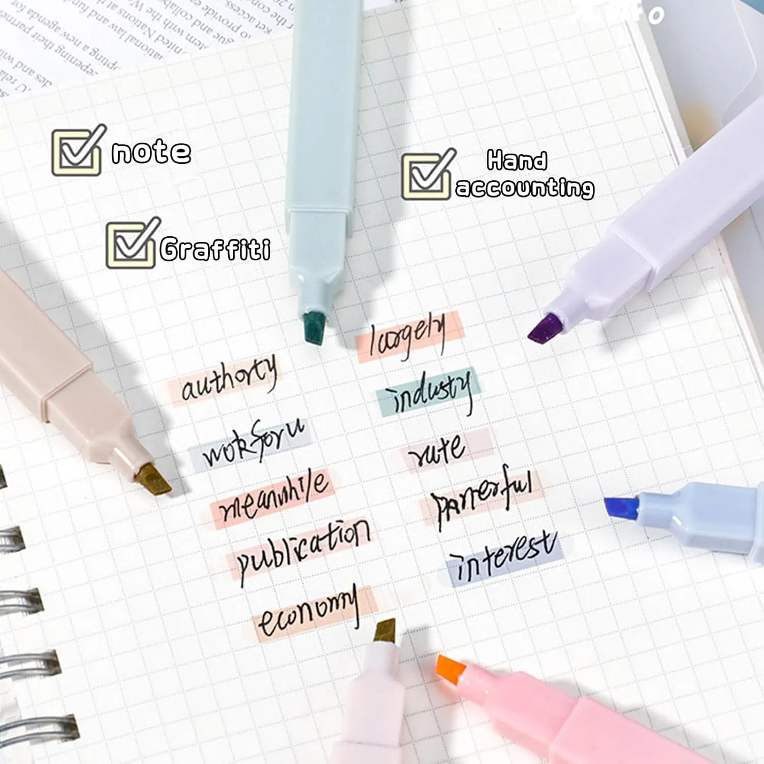 6PCS Highlighter Pastel Set 5Pcs Aesthetic Gel Pens,Mild Assorted Colours Highlighters Pens, Aesthetic Cute Pastel Highlighter with Chisel Tip, No Bleed Dry Fast for Bible, Notes, School