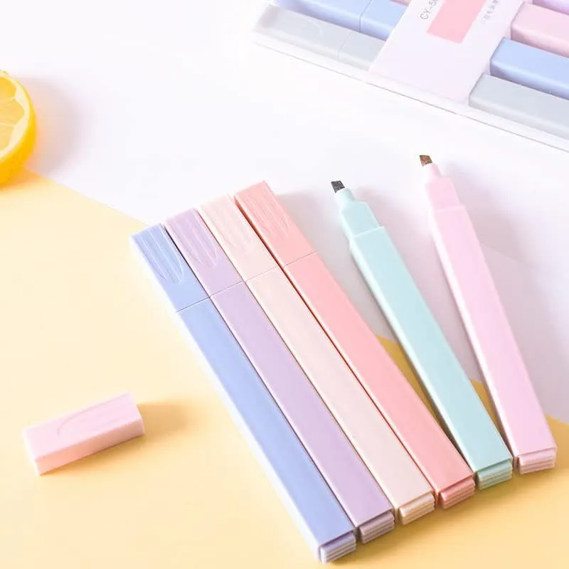 6PCS Highlighter Pastel Set 5Pcs Aesthetic Gel Pens,Mild Assorted Colours Highlighters Pens, Aesthetic Cute Pastel Highlighter with Chisel Tip, No Bleed Dry Fast for Bible, Notes, School