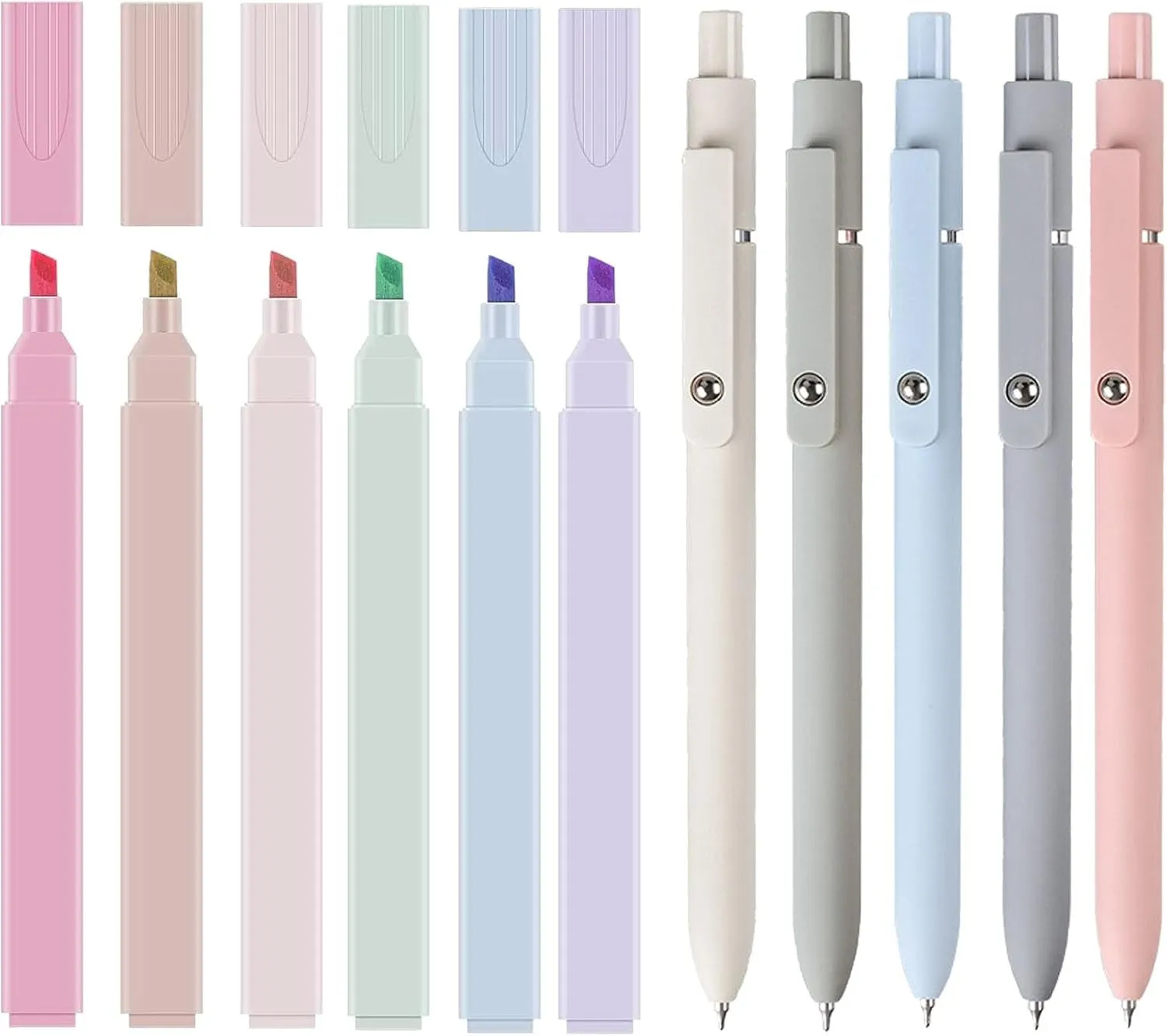 6PCS Highlighter Pastel Set 5Pcs Aesthetic Gel Pens,Mild Assorted Colours Highlighters Pens, Aesthetic Cute Pastel Highlighter with Chisel Tip, No Bleed Dry Fast for Bible, Notes, School