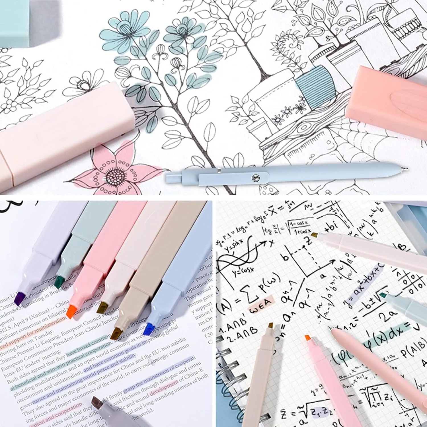6PCS Highlighter Pastel Set 5Pcs Aesthetic Gel Pens,Mild Assorted Colours Highlighters Pens, Aesthetic Cute Pastel Highlighter with Chisel Tip, No Bleed Dry Fast for Bible, Notes, School