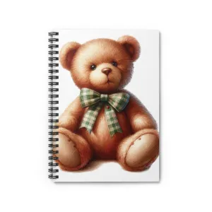 A cute teddy bear with a green ribbon  Spiral Notebook - Ruled Line