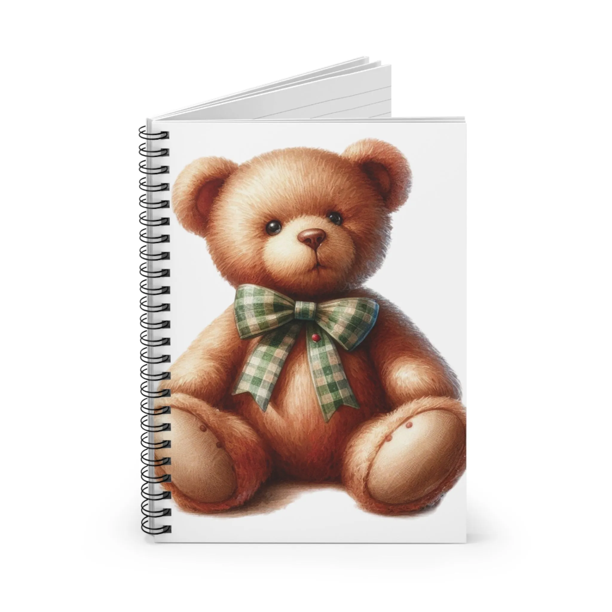 A cute teddy bear with a green ribbon  Spiral Notebook - Ruled Line