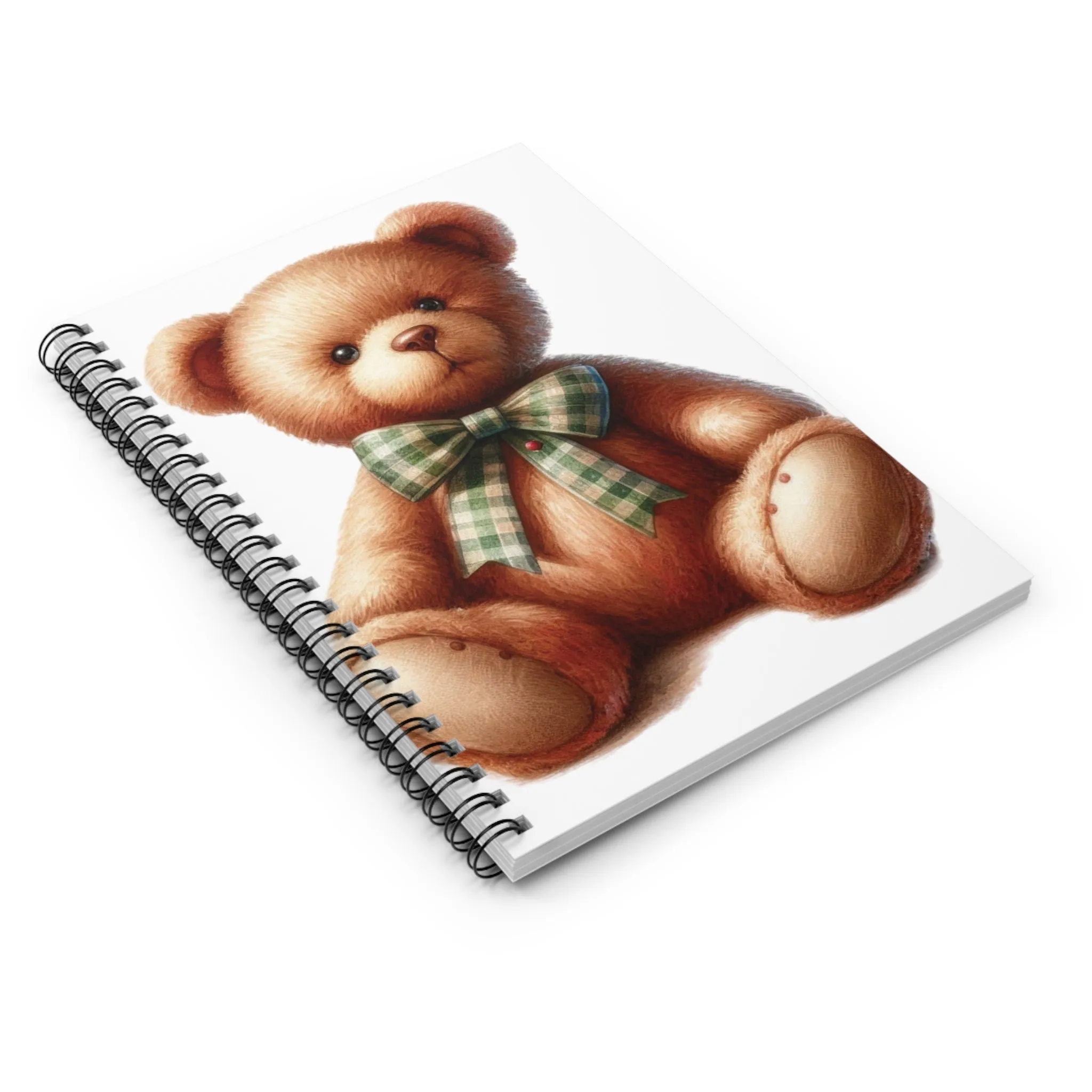 A cute teddy bear with a green ribbon  Spiral Notebook - Ruled Line
