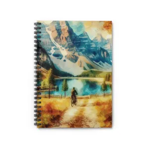 A man cycling and the mountain landscape Spiral Notebook - Ruled Line
