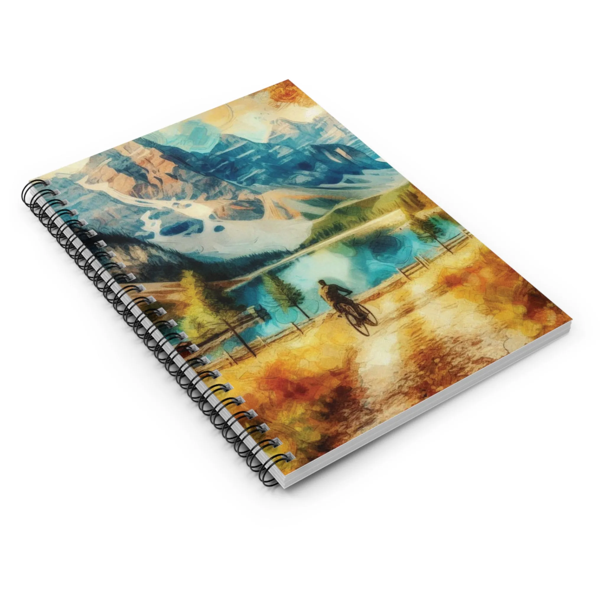 A man cycling and the mountain landscape Spiral Notebook - Ruled Line