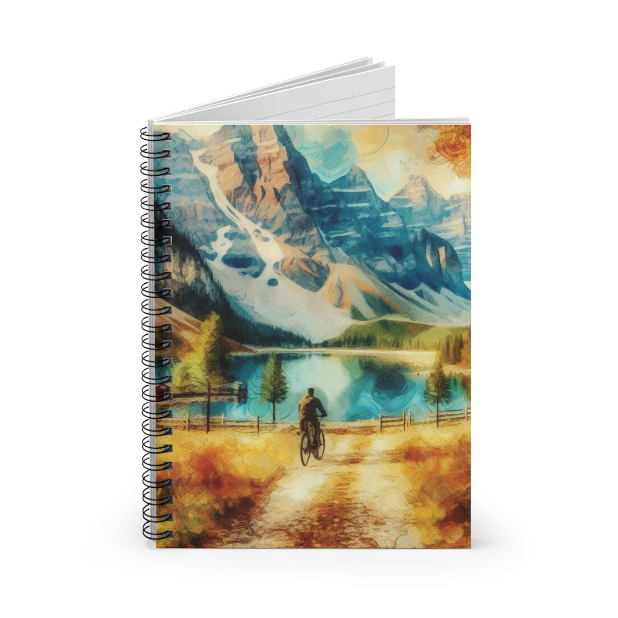 A man cycling and the mountain landscape Spiral Notebook - Ruled Line