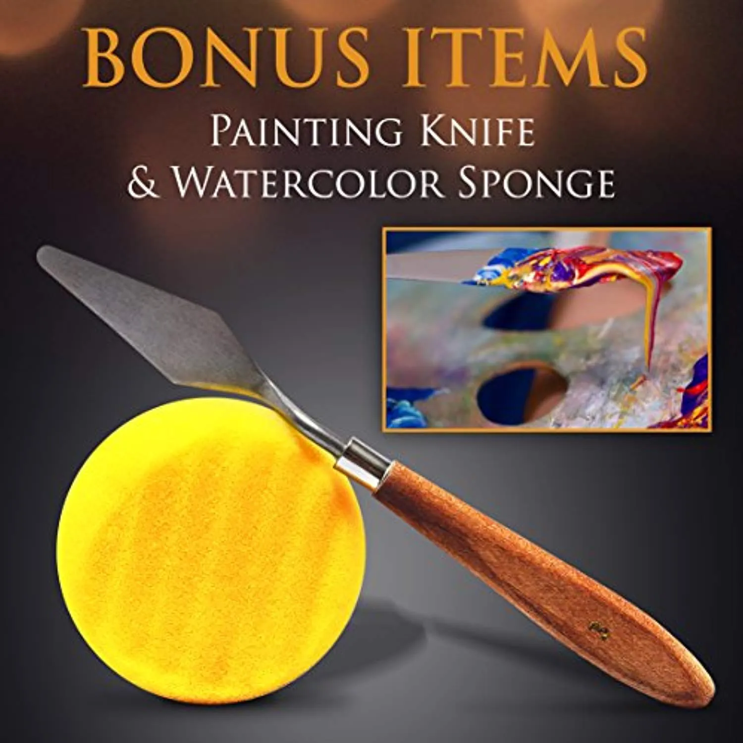 Artist Paint Brush Set – 15 Different Shapes & Sizes – FREE Painting Knife & Watercolor Sponge – No Shed Bristles – Wood Handles – For Body Paint, Acrylics & Oil