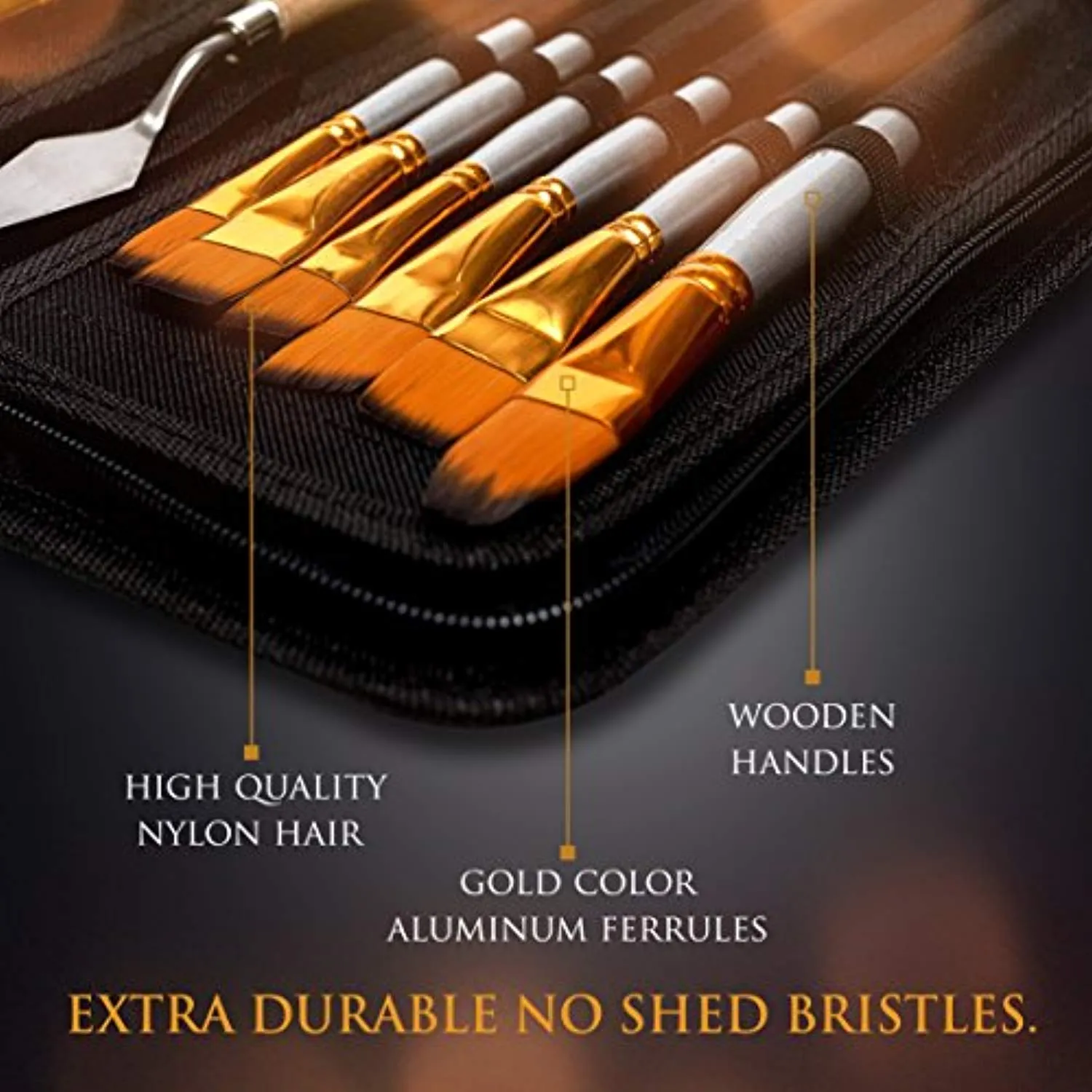 Artist Paint Brush Set – 15 Different Shapes & Sizes – FREE Painting Knife & Watercolor Sponge – No Shed Bristles – Wood Handles – For Body Paint, Acrylics & Oil