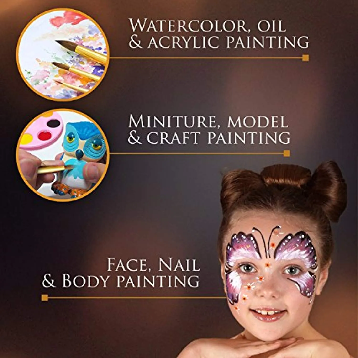 Artist Paint Brush Set – 15 Different Shapes & Sizes – FREE Painting Knife & Watercolor Sponge – No Shed Bristles – Wood Handles – For Body Paint, Acrylics & Oil