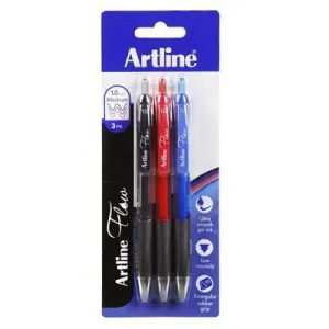 Artline Flow Retractable Ballpoint Pen Assorted Pack 3
