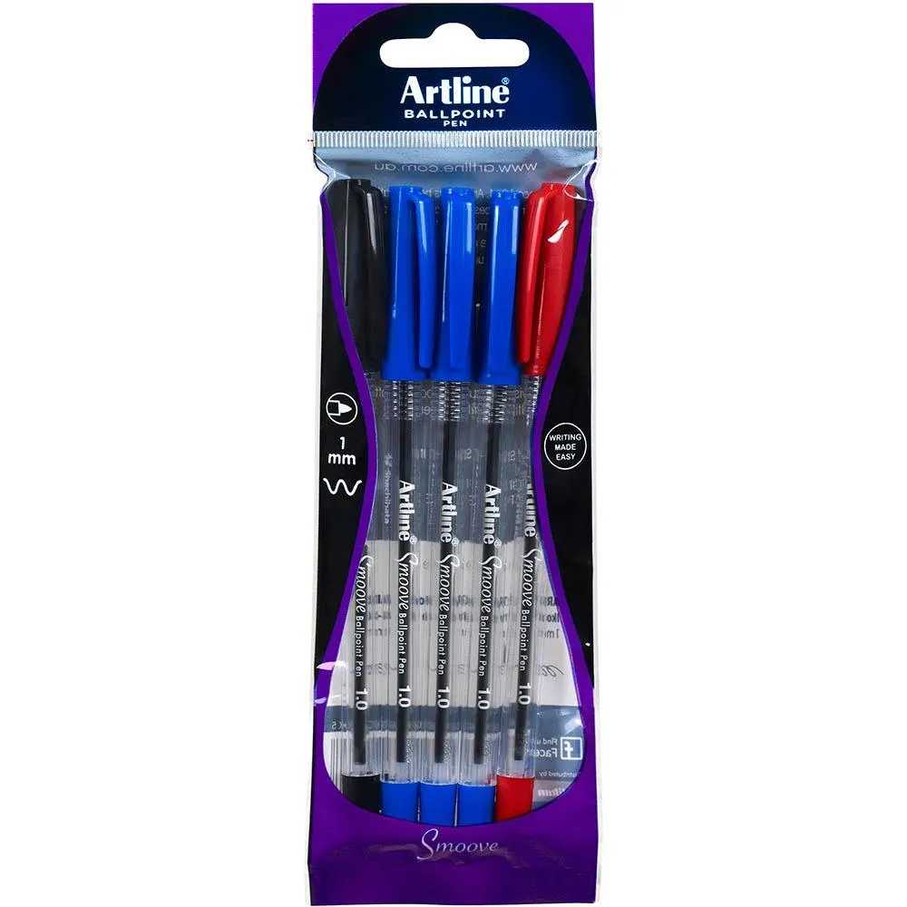 Artline Smoove Ballpoint Pen Assorted Pack 5