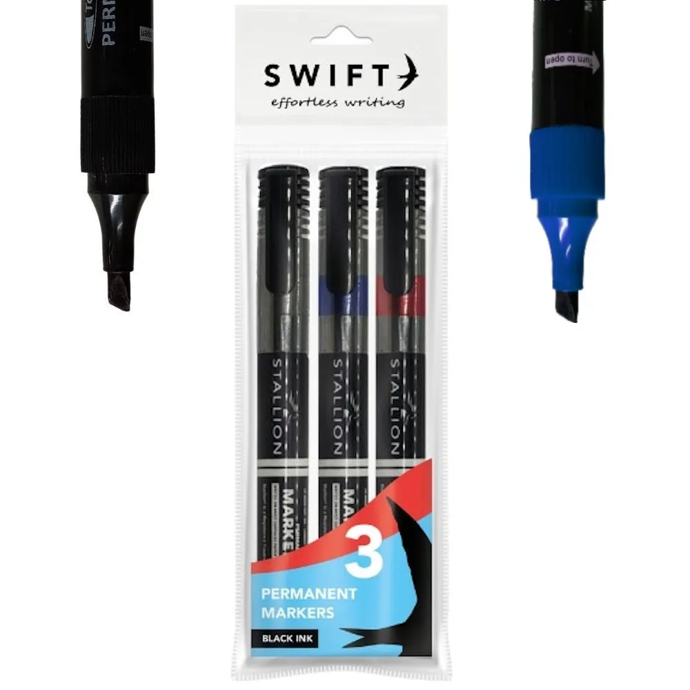Assorted Permanent Markers - Pens 3 Pack Bold Coloured Ink Smooth Flow