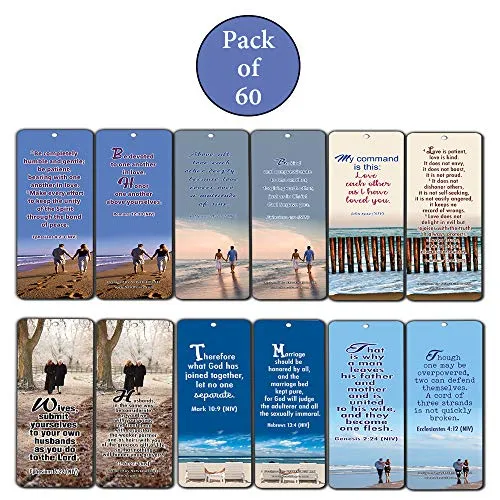 Bible Verses About Marriage Bookmarks (60 Pack) - Great Reminder from the Bible to Maintain a Healthy Marriage Love Relationships for Husband and Wife Couple