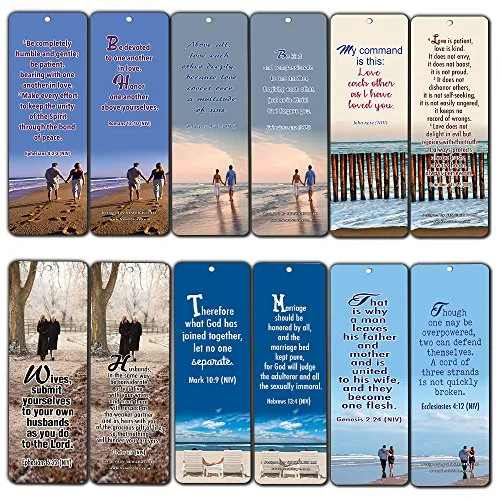 Bible Verses About Marriage Bookmarks Cards (30-Pack)- Religious Scriptures for Successful Marriage Relationship - Wedding Anniversary Husband and Wife Gifts
