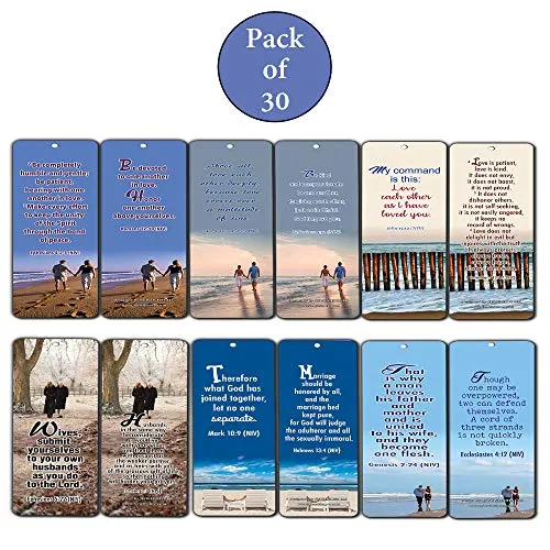 Bible Verses About Marriage Bookmarks Cards (30-Pack)- Religious Scriptures for Successful Marriage Relationship - Wedding Anniversary Husband and Wife Gifts