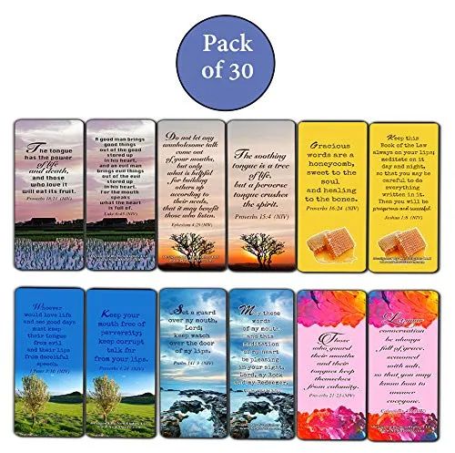 Bible Verses About the Tongue Scriptures Cards Bookmarks (30-Pack) - Handy Reminder About The Tongue Scriptures