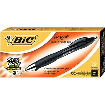 Bic Proplus Retractable Ballpoint Pen Medium 1.0Mm Black Box 12