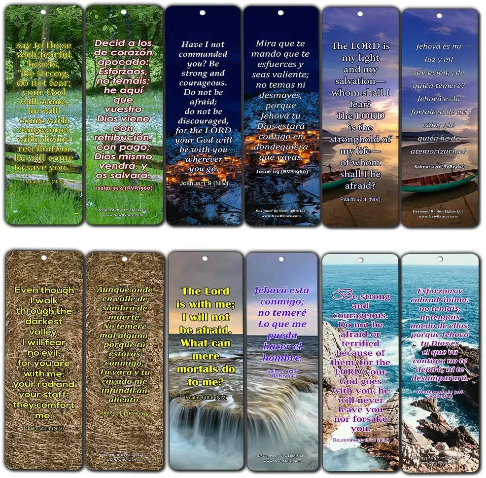 Bilingual Encouraging Bible Verses Bookmarks - Overcome Fear (30-Pack) - Handy Bilingual Bible Verses Perfect for Daily Encouragement