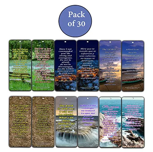 Bilingual Encouraging Bible Verses Bookmarks - Overcome Fear (30-Pack) - Handy Bilingual Bible Verses Perfect for Daily Encouragement