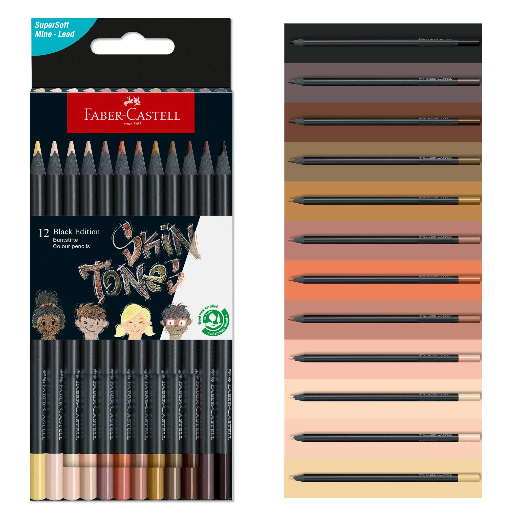 Black Edition Colored Pencils, Skin Tones - Box of 12 - #116414