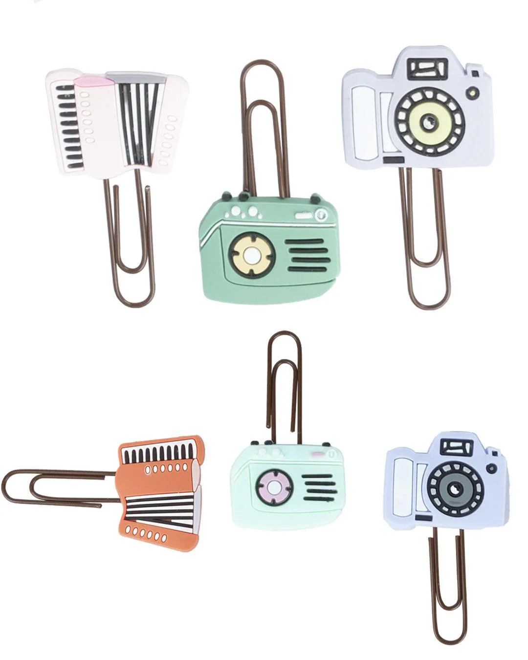 Bookmarks Clips, Camera Shape, Multicolour, Silicone & Mild Steel, Set of 3