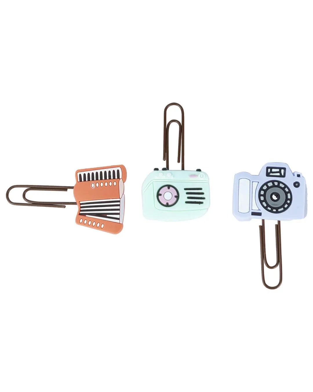 Bookmarks Clips, Camera Shape, Multicolour, Silicone & Mild Steel, Set of 3