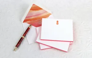 BOXED NOTE CARDS - CBL - PINEAPPLE LETTERPRESS PINK EDGE PAINTED COLORFUL LINER