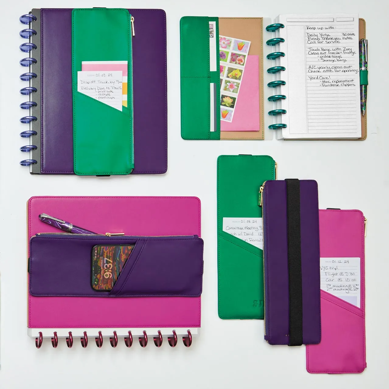 Bright Smooth Leather Zip-Pocket Notebook Belt