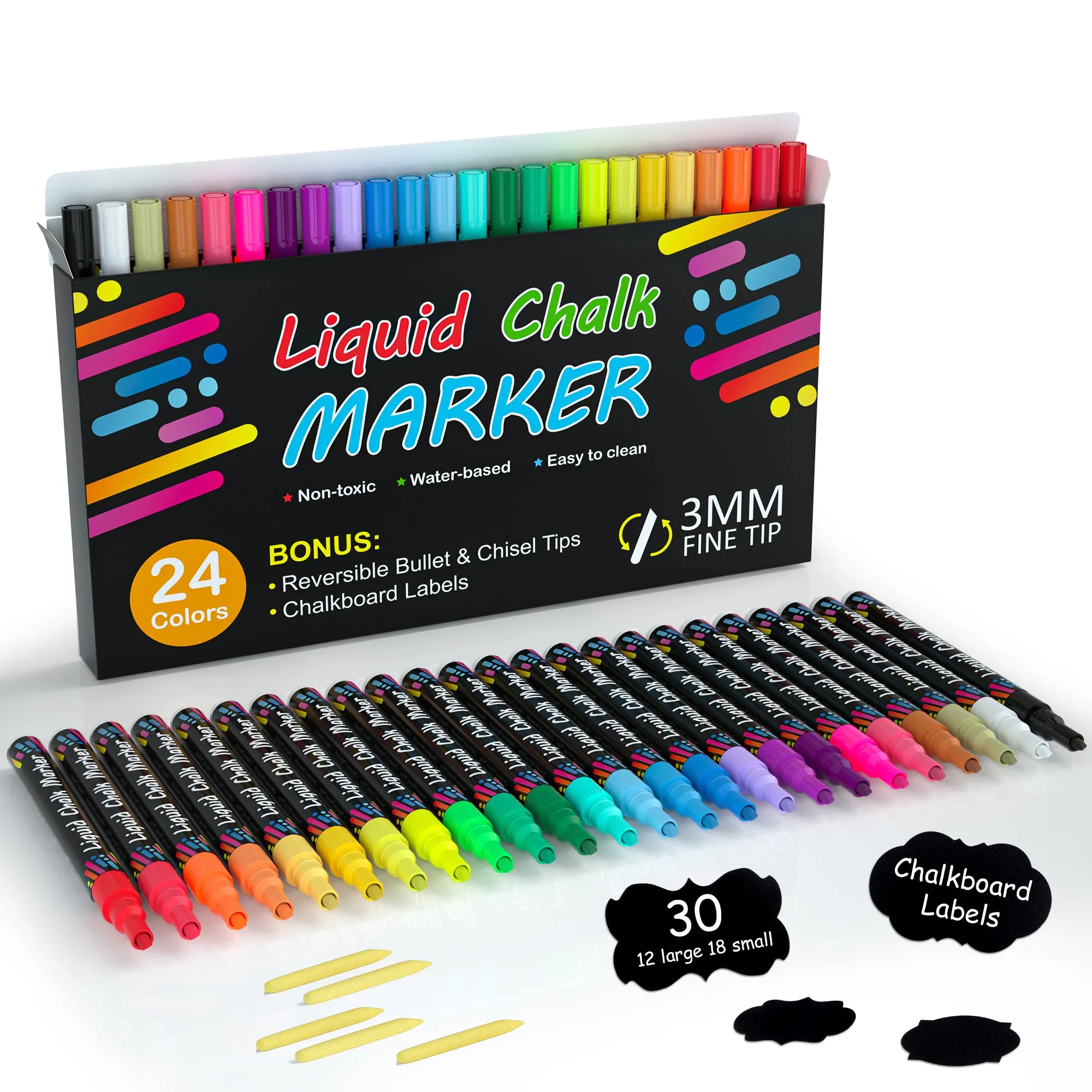 Chalk Markers -Set of 24 Vibrant Colors