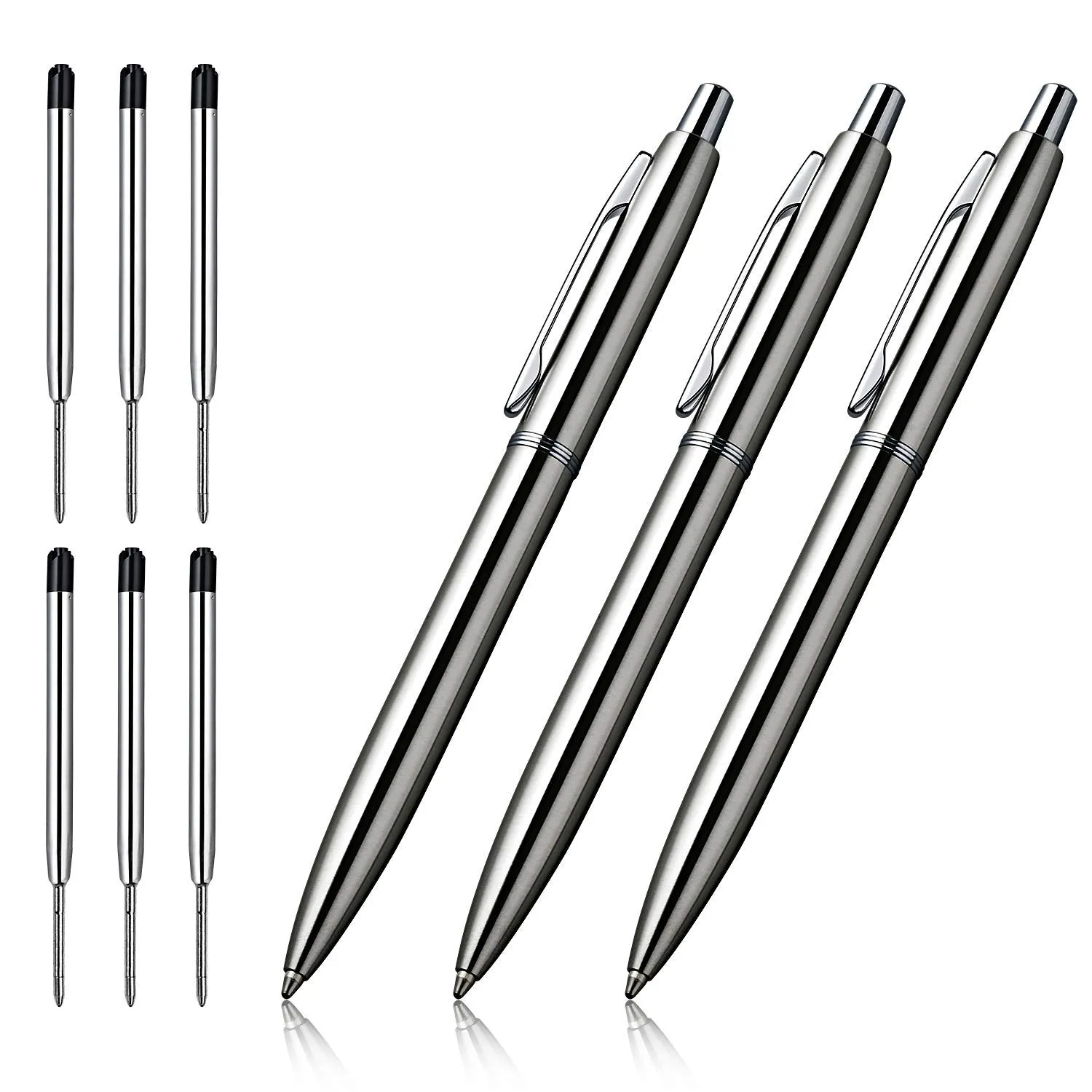 ChaoQ: 6 Pcs Retractable Metal Ballpoint Pens (1.0mm) Medium Point