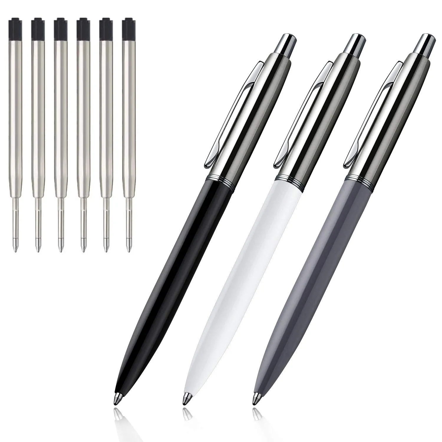 ChaoQ: 6 Pcs Retractable Metal Ballpoint Pens (1.0mm) Medium Point