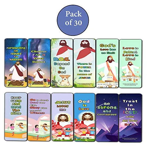 Christian Faith Bookmarks for Kids (30 Pack) - Handy Reminder About Believing For Them - Stocking Stuffers Adoration Devotional Bible Study - Church Ministry Supplies Classroom Teacher Incentive Gifts