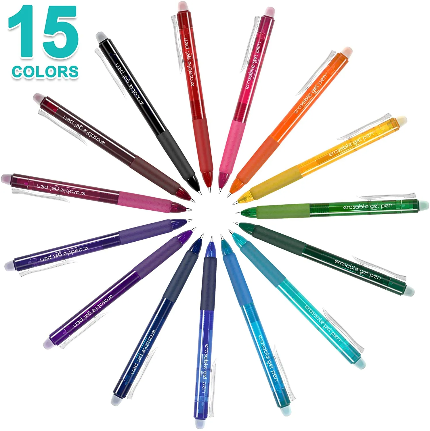 Colored Erasable Gel Pens - Set of 15
