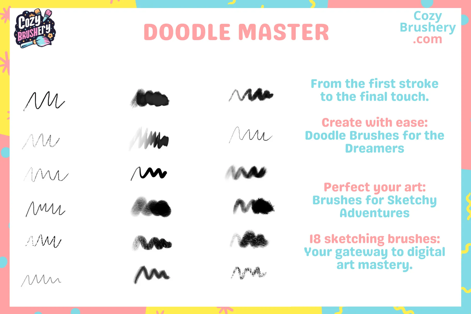 Cozy Sketch Master, Ultimate Anime and Manga Sketching Procreate Brush Set - 18 Diverse Brushes for Comics and Doodling