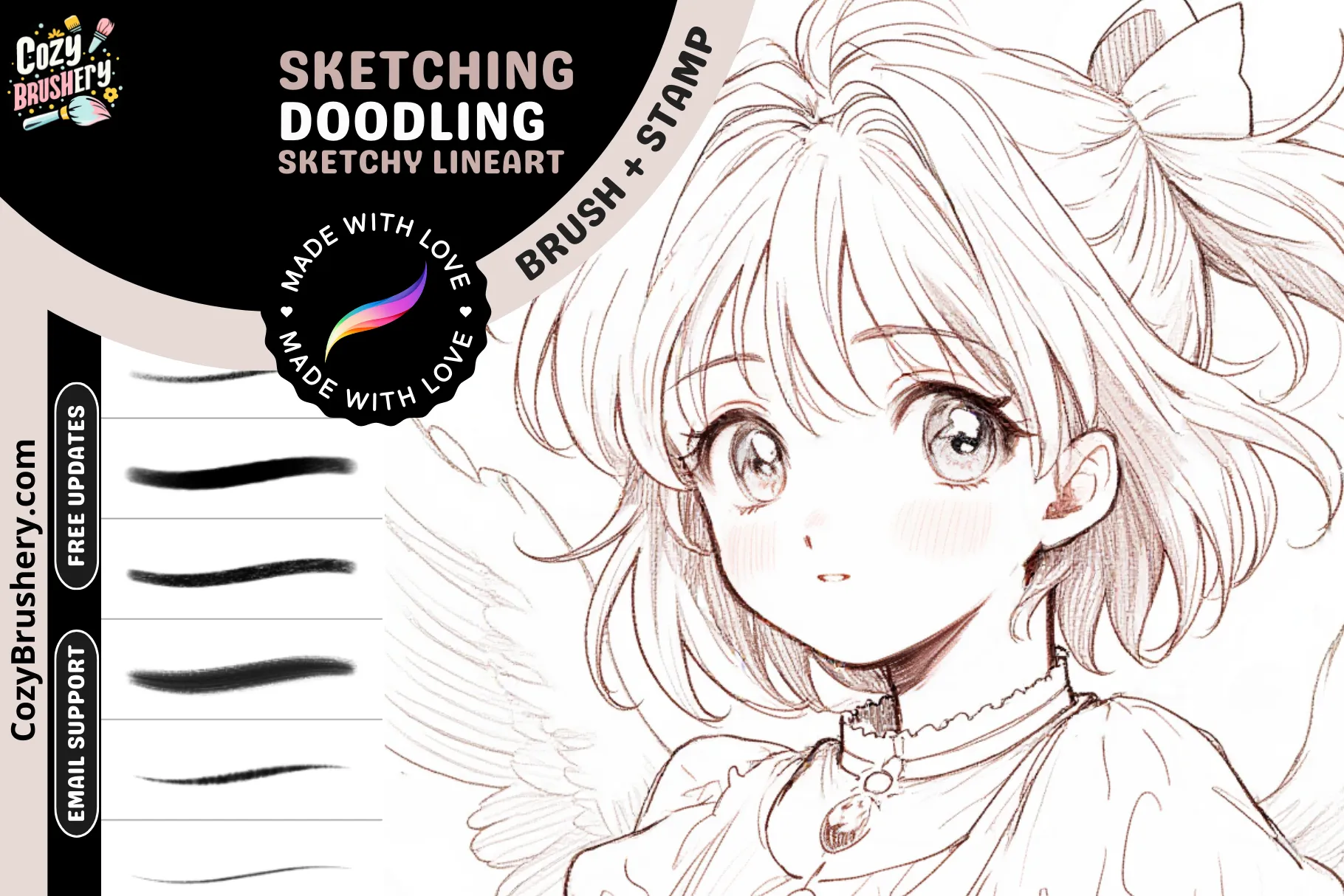 Cozy Sketch Master, Ultimate Anime and Manga Sketching Procreate Brush Set - 18 Diverse Brushes for Comics and Doodling
