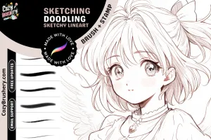 Cozy Sketch Master, Ultimate Anime and Manga Sketching Procreate Brush Set - 18 Diverse Brushes for Comics and Doodling