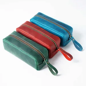 Crazy Horse Leather Pencil Bag Elegant-حقيبة أقلام جلدية
