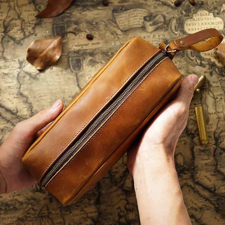 Crazy Horse Leather Pencil Bag Elegant-حقيبة أقلام جلدية