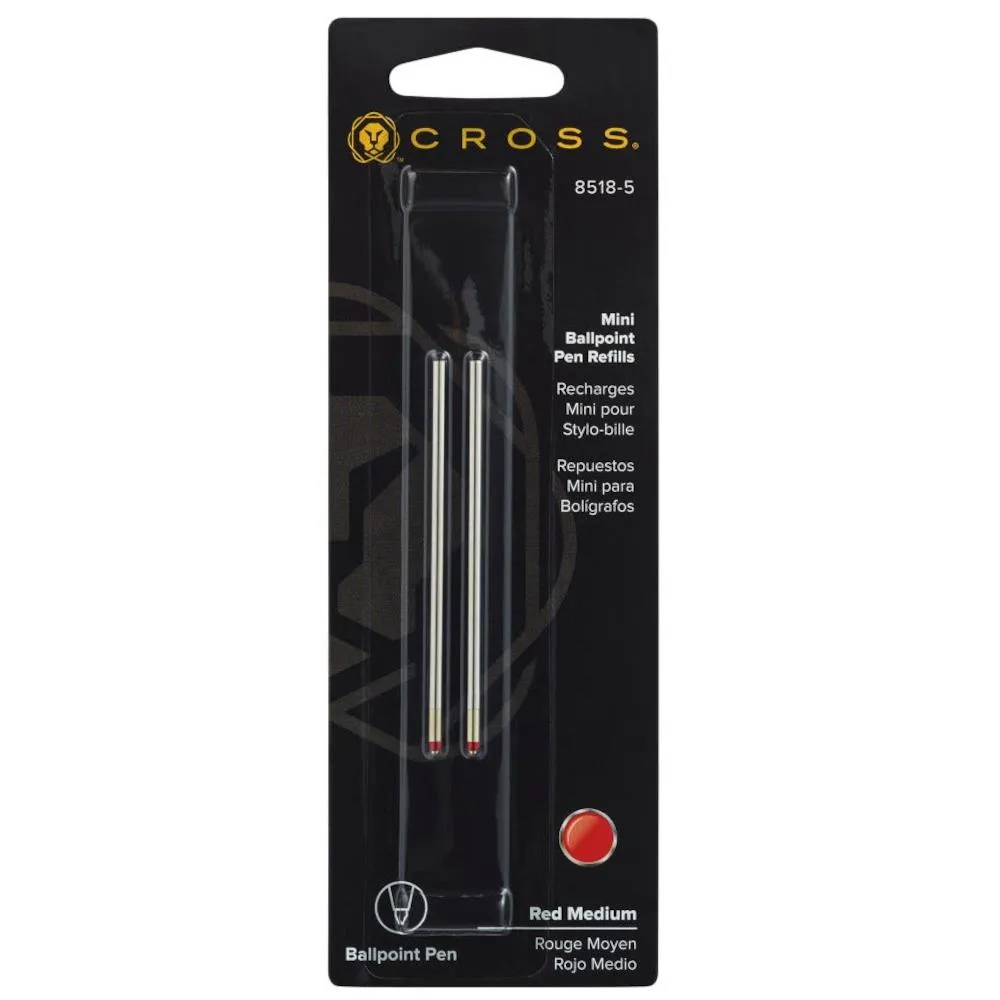 Cross Mini Ballpoint Pen Refill, Medium Red 2pk